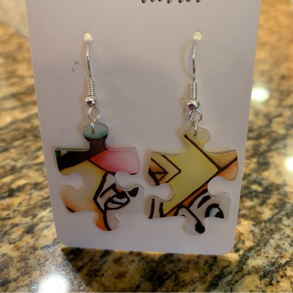 Handmade puzzle earrings - Picture 3 of 11